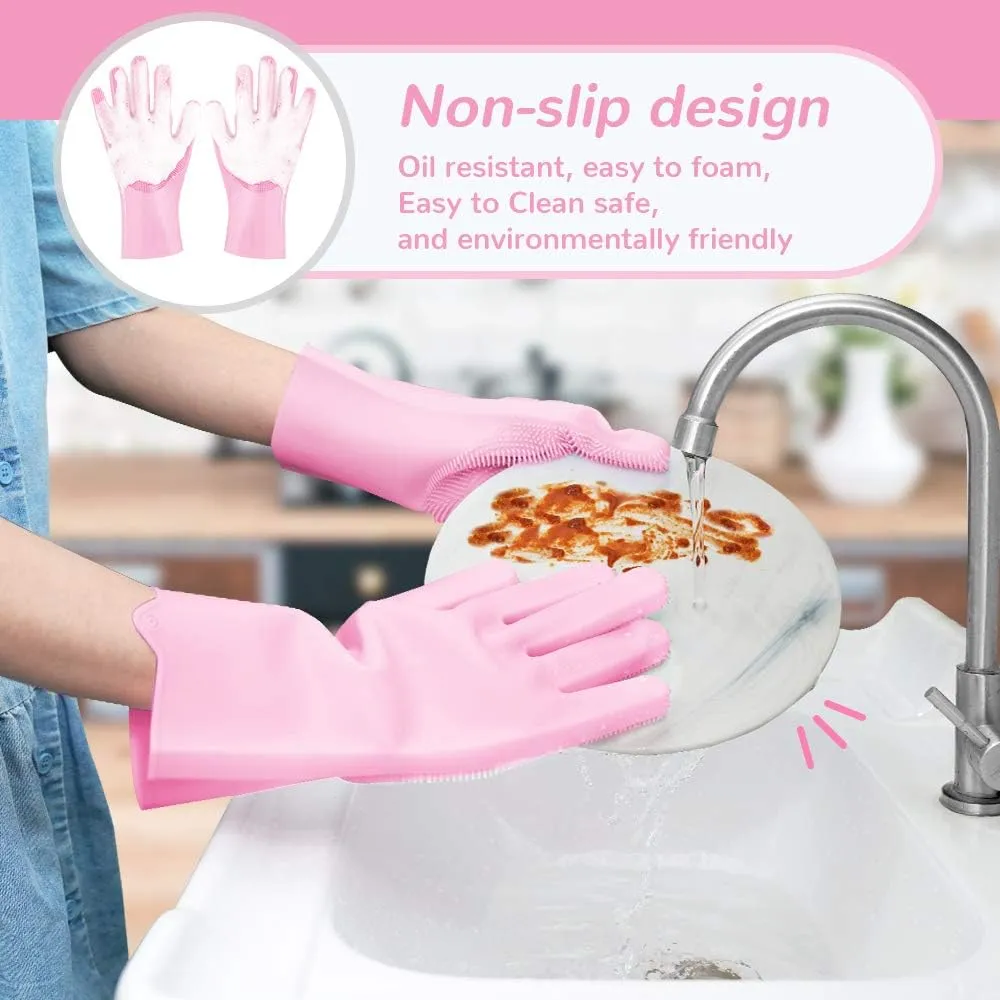 0714 Reusable Silicone Cleaning Brush Scrubber Gloves (Multicolor)