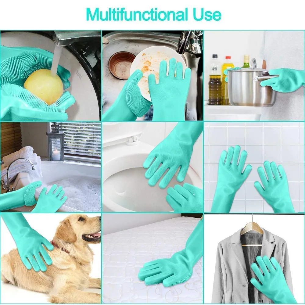 0714 Reusable Silicone Cleaning Brush Scrubber Gloves (Multicolor)