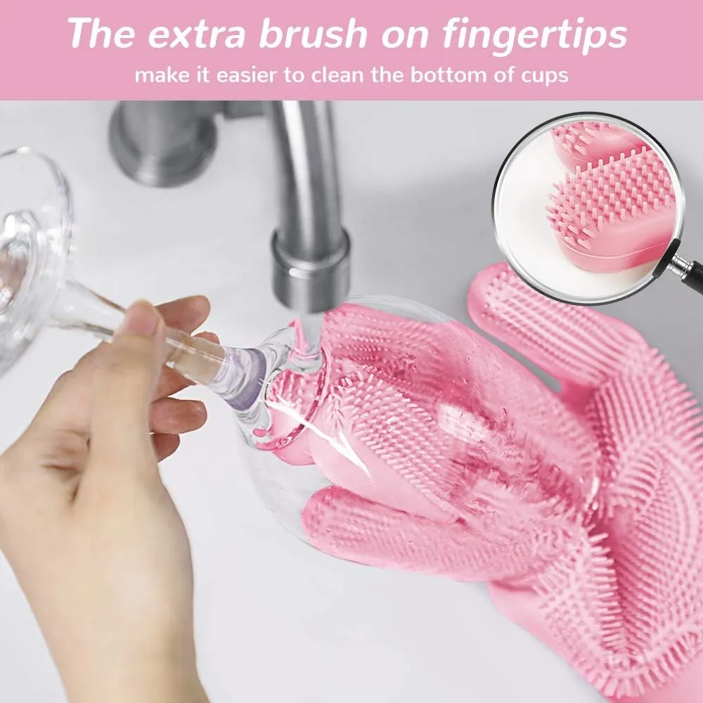 0714 Reusable Silicone Cleaning Brush Scrubber Gloves (Multicolor)