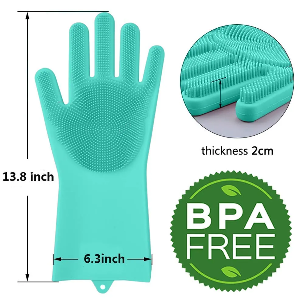 0714 Reusable Silicone Cleaning Brush Scrubber Gloves (Multicolor)