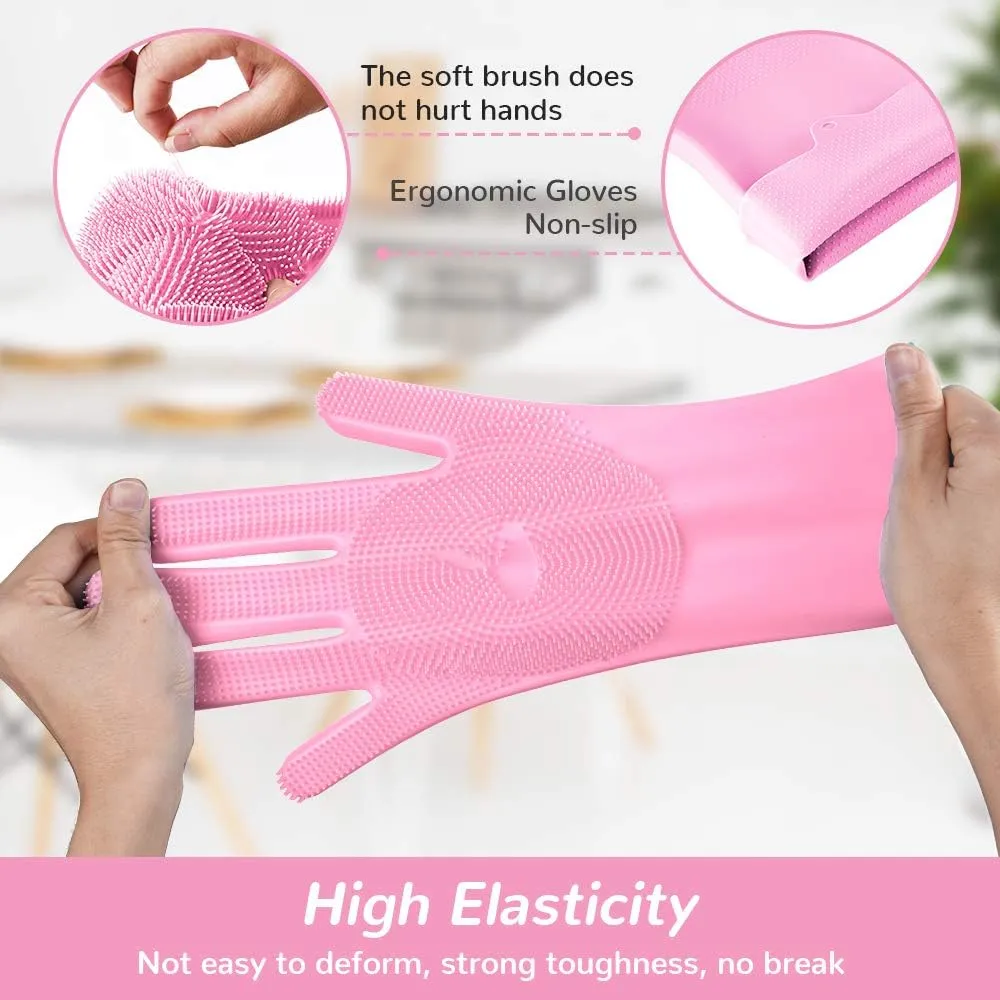 0714 Reusable Silicone Cleaning Brush Scrubber Gloves (Multicolor)