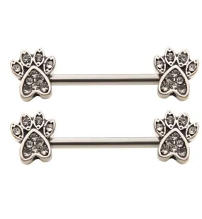 14G CZ Paw Print Nipple Rings Barbell