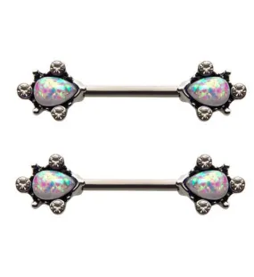 14G Opalite & CZ Filigree Nipple Rings Barbell