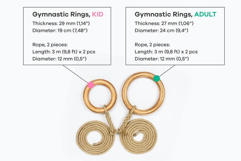 24 cm Wooden Gymnastic Rings Olympic Gym Rings Strength Training and fun for children