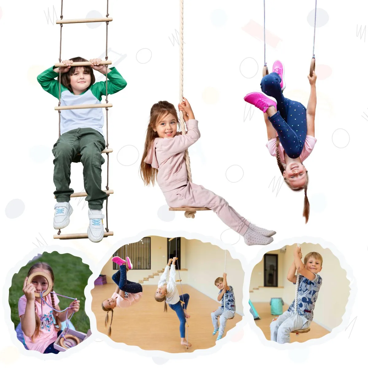 3in1 Swings Set: Rope Ladder   Gymnastic Rings   Disc Rope Swing