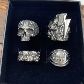 4 Pcs Stainless Steel Lightning Skull Rings Set