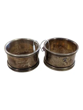 Antique Silver - Pair Etched Napkin Rings