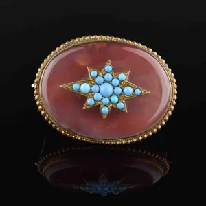 Antique Victorian Turquoise Star Agate Brooch Pin