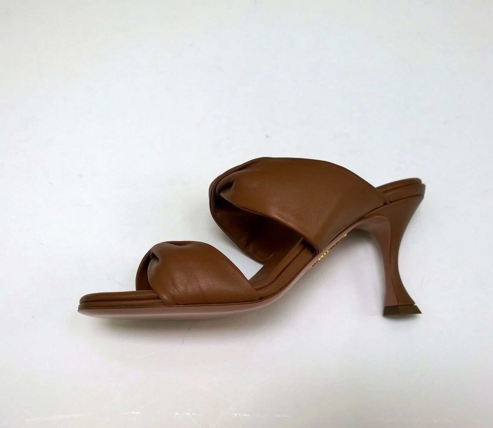 Aquazzura Twist 75 Cuoio Warm Brown Leather Sandals Heels Slide