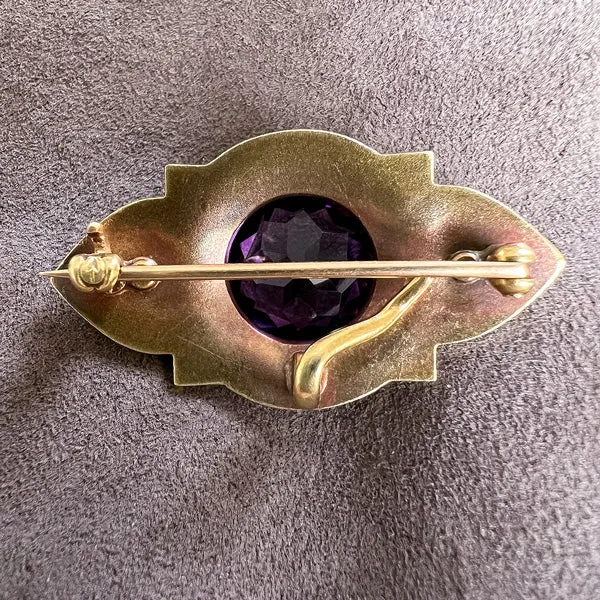 Art Nouveau Amethyst and Pearl Enamel Pin