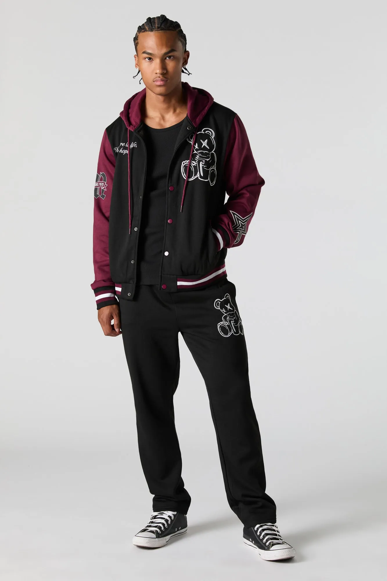 Bear Embroidered Fleece Varsity Sweatpant