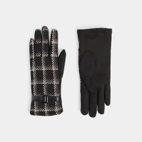 Belted Plaid Touchscreen Gloves - Black Plaid