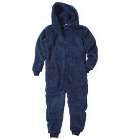 Boys Fluffy Navy Blue Fleece Onesie