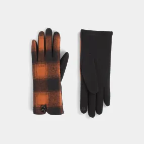 Button Top Plaid Touchscreen Gloves - Brown Plaid