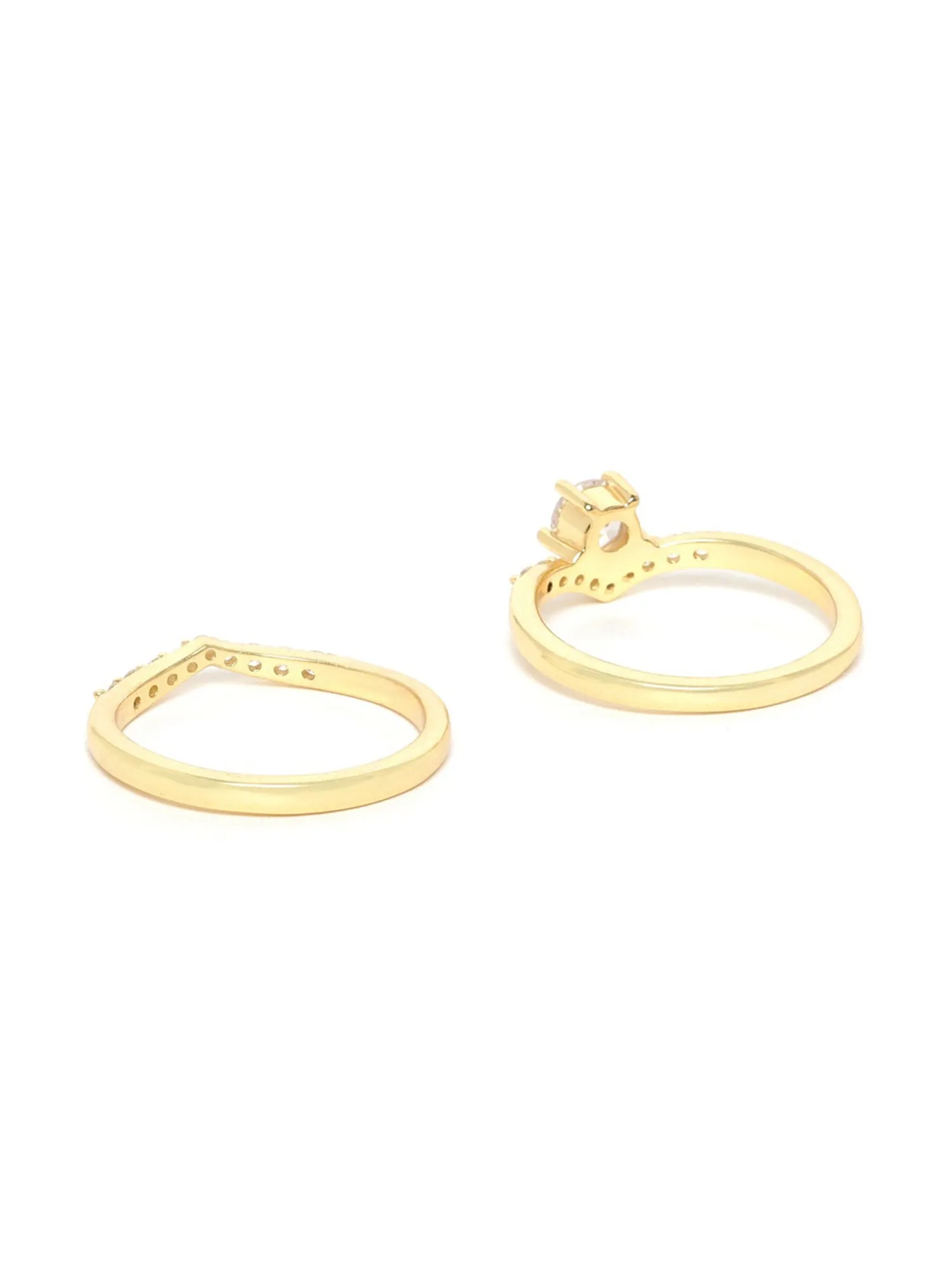 Carlton London Gold Plated Set Of 2 Cz Studded Finger Rings For Women