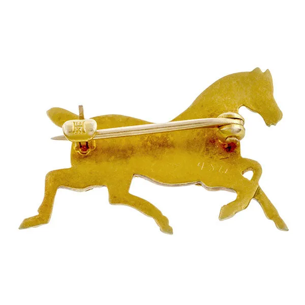 Edwardian Horse Pin, Seed Pearl and Yellow Gold