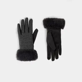 Fur Cuff Touchscreen Gloves - Black