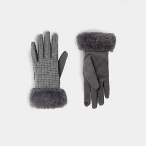 Fur Cuff Touchscreen Gloves - Grey