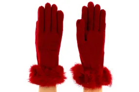 Gloves with Rabbit Fur Cuff - Red