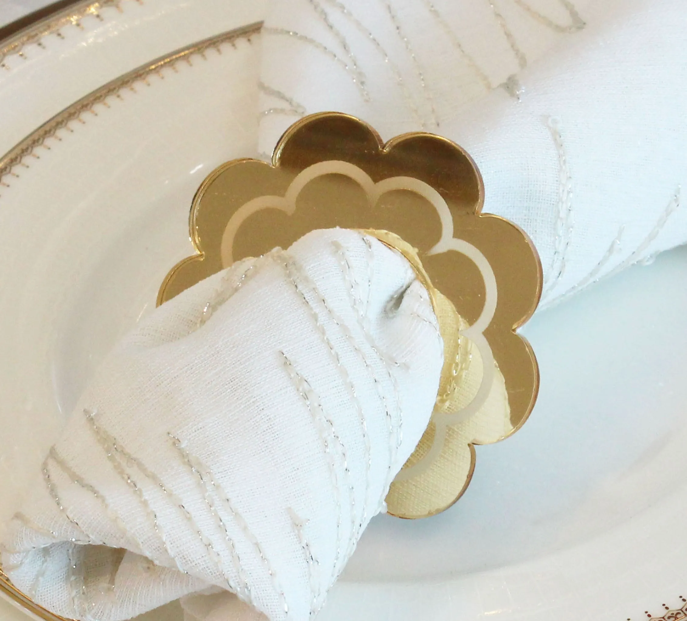 Mirrored Flower Napkin Rings- Silver or Gold