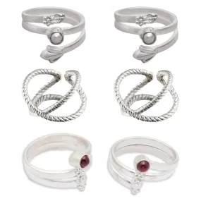 Set Of Three Silver Toe Rings (2)