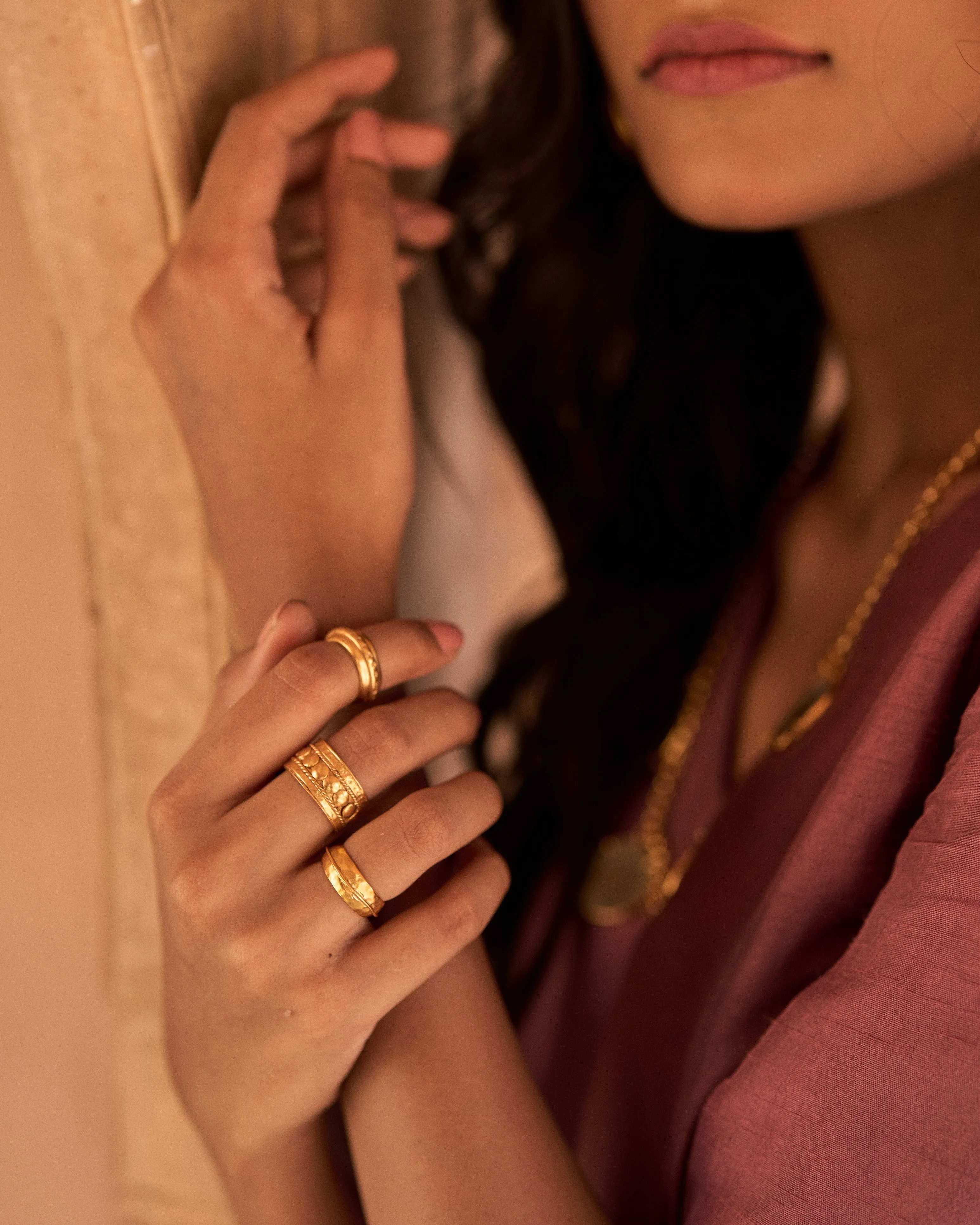 trueBrowns 22K Gold-Plated 3-Piece Midi Rings