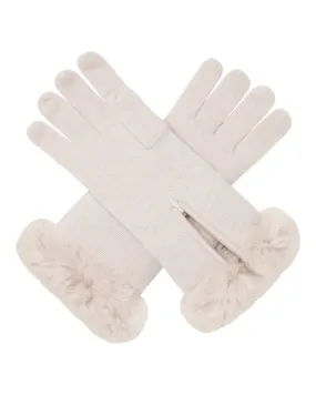 Women's Fur Trim Cashmere Gloves Frost White