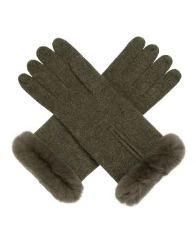 Women's Fur Trim Cashmere Gloves Moss Green